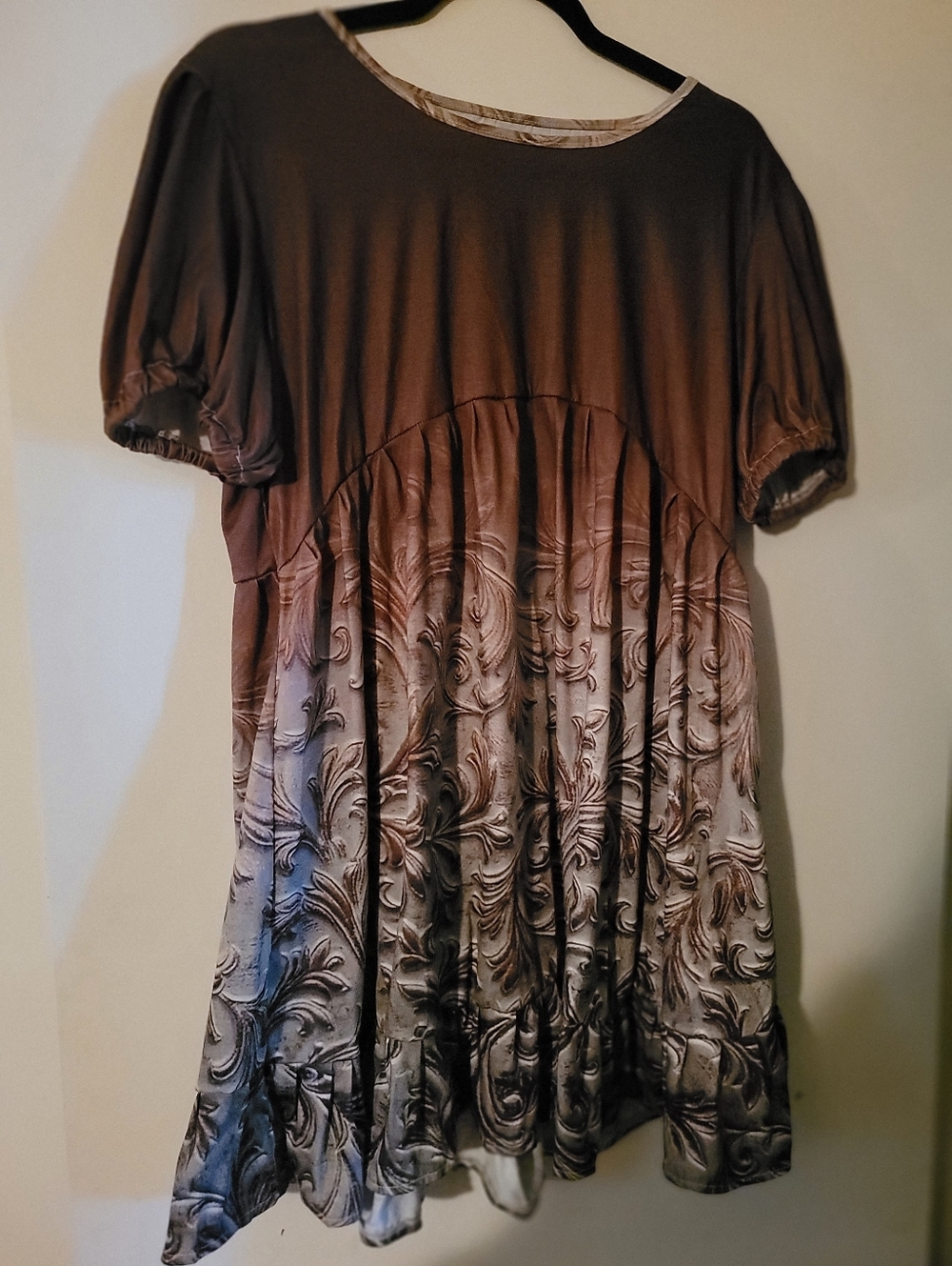 Brown Ombre Floral Textured Tunic Dress